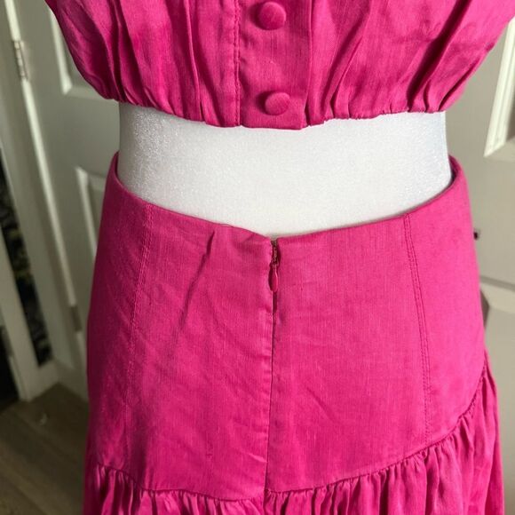 Aje Fuchsia Pink Linen Caliente Cut Out Midi Dress with Ruffle Hem Size 8 - Picture 10 of 10